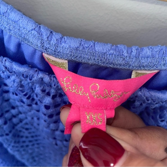 Lilly Pulitzer Blue Periwinkle Eyelet OfShoulder Lace Lana Skort Romper Size XXS - Picture 5 of 6